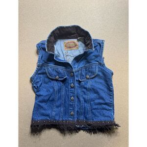 Gordon James Vest Women Blue Denim Western Cowboy Rodeo Embroidered vtg Sz‎ S